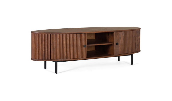 GINER Y COLOMER Mueble TV de 2 puertas en madera de acacia y metal, Cerezo